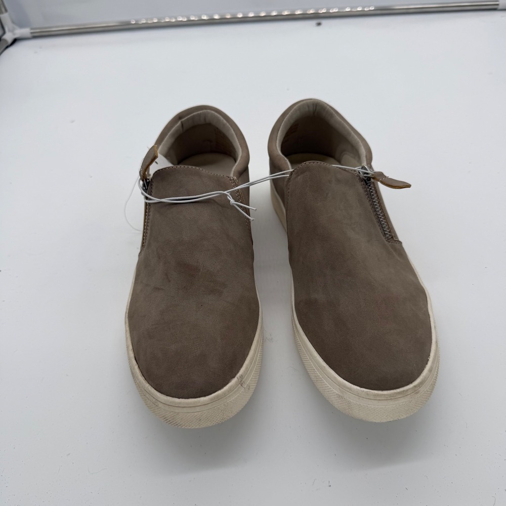 Kensie Womens Taupe Faux Suede Side Zip Slip On Sneakers 1588849 Size 8.5 NEW